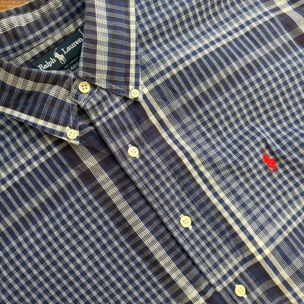 Ralph Lauren Blaire Mens XL Blue White Plaid Button Down‎ Shirt 100% Cotton